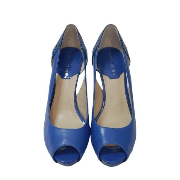 MARC FISHER Blue leather peep toe pumps - Picture 2 of 9